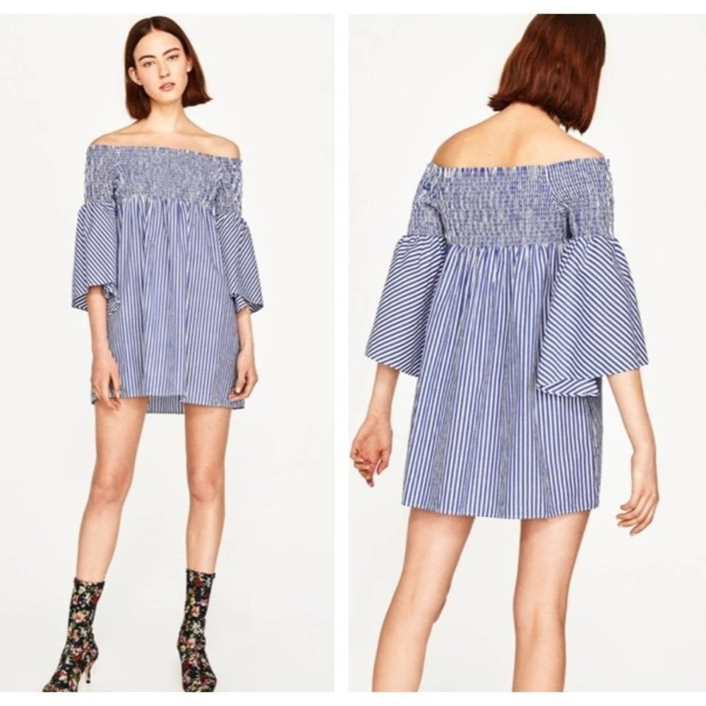 Zara Striped Off the Shoulder Dress Tunic Large